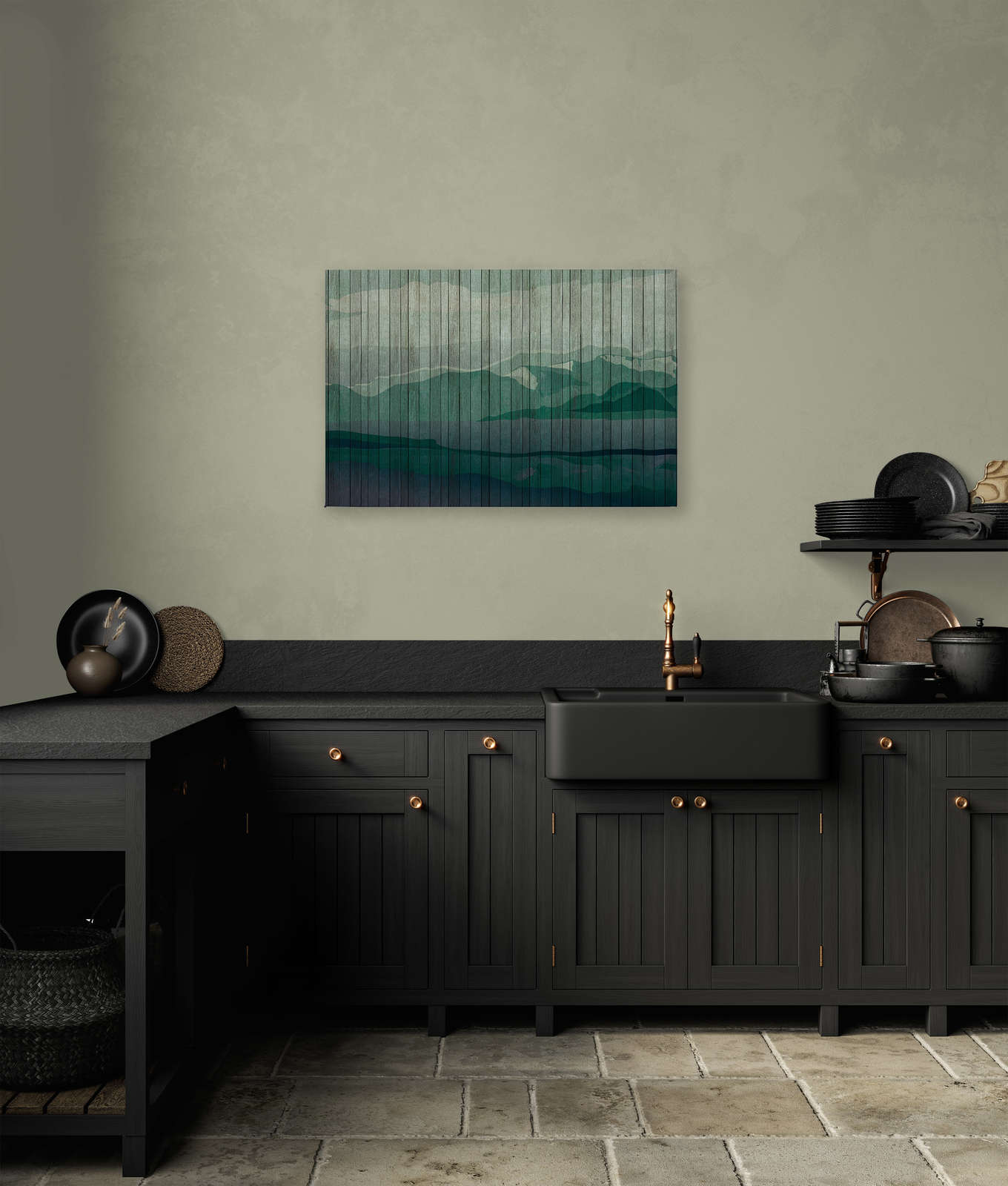             Mountains 3 - modernes Leinwandbild Berglandschaft & Bretteroptik – 0,90 m x 0,60 m
        