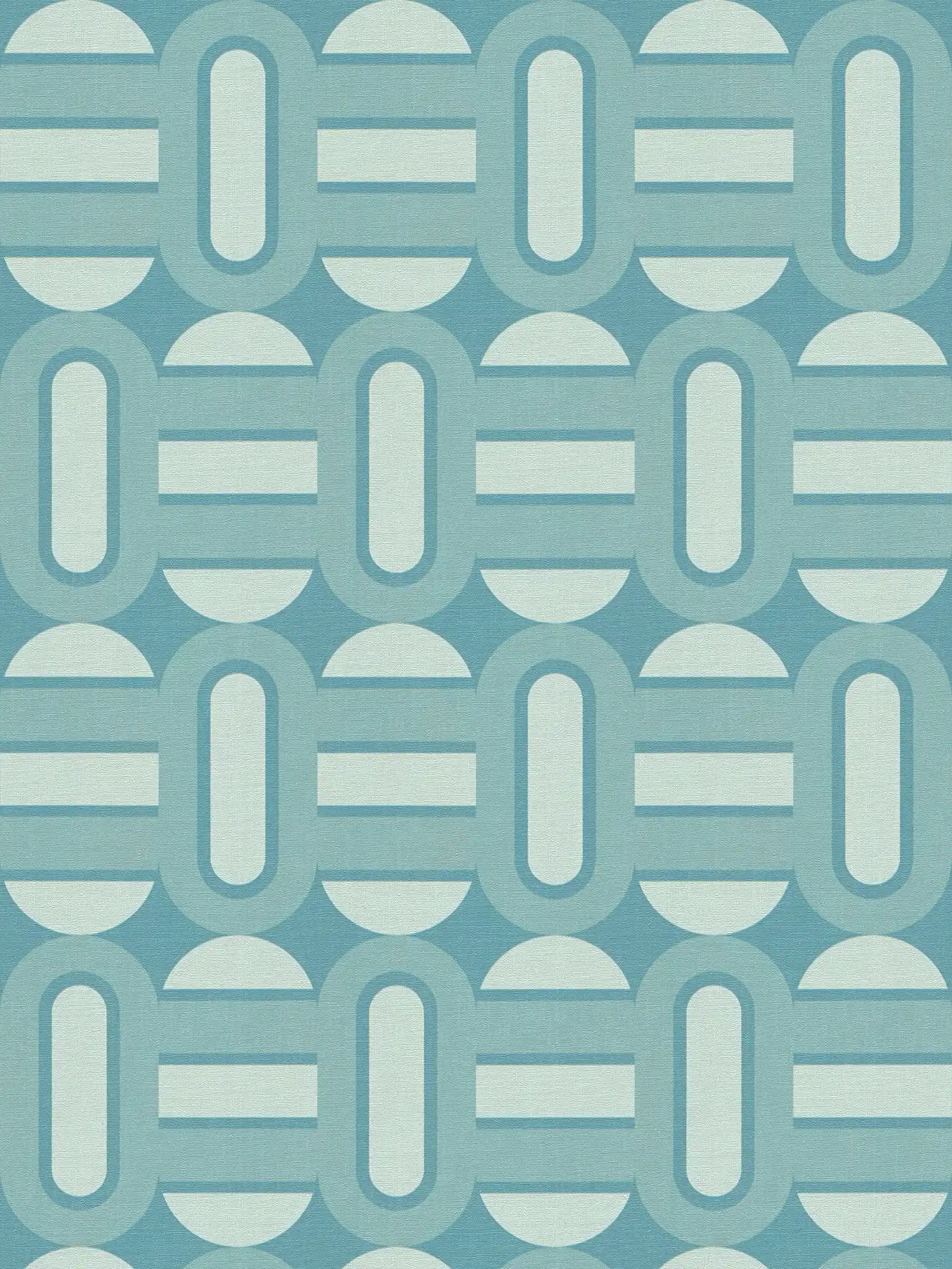             Leicht strukturierte Tapete mit Ovalen und Balken im Retro Stil – Türkis, Blau, Hellblau
        