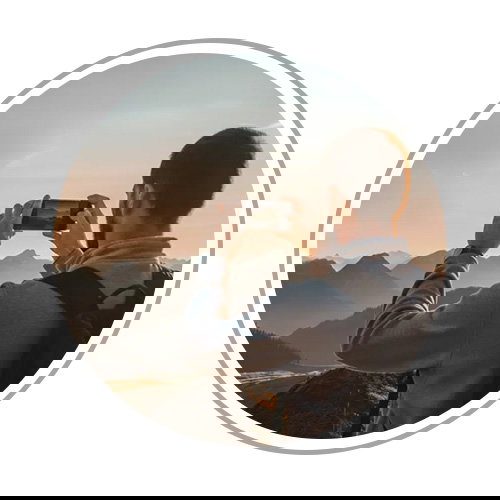 Fotografieren, Reisender, Haltung, Rucksack, Sonnenuntergang