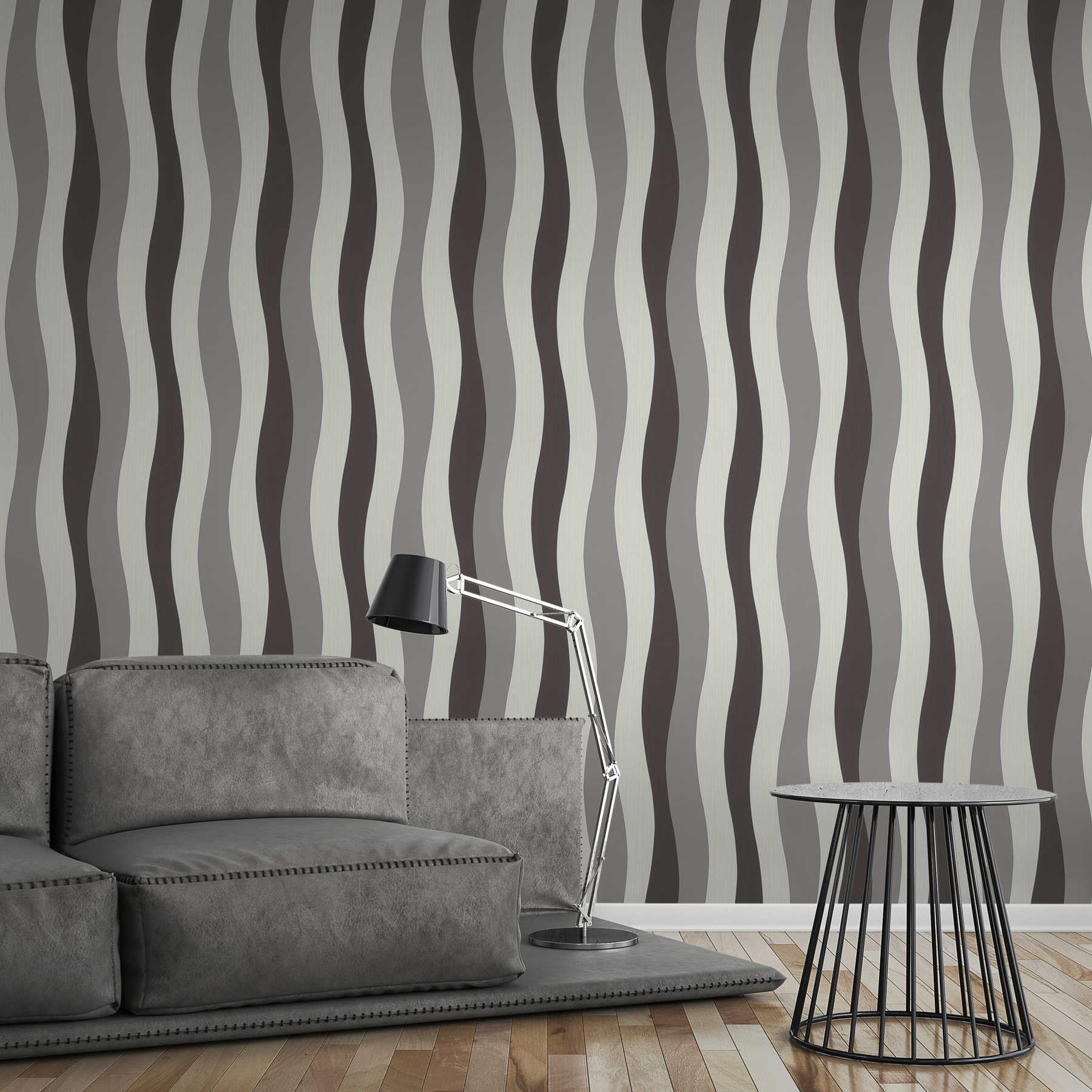             Tapete Linien Design mit Metallic-Effekt – Creme, Grau
        