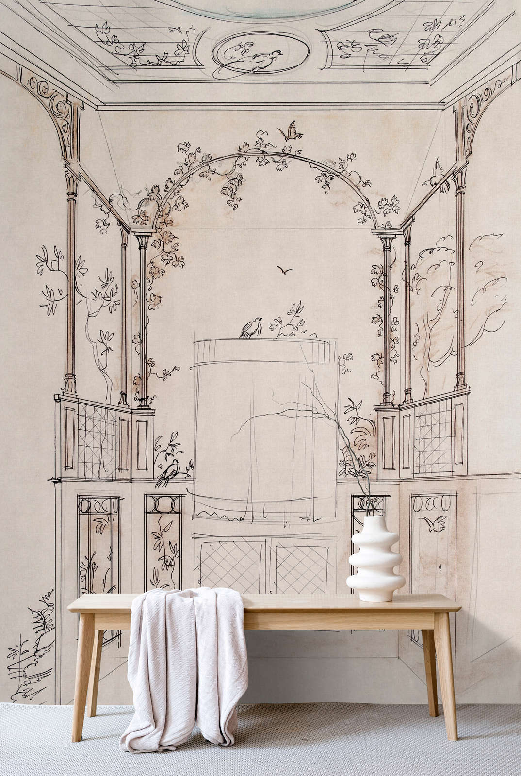             Fototapete »pavillon« - Pavillon im Zeichenstil mit Leinenstruktur im Hintergrund – Glattes, leicht glänzendes Premiumvlies
        
