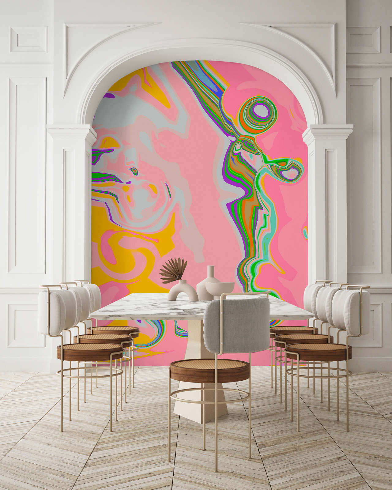             Fototapete »fluxus« - Farbsplash bunt – Rosa, Grün | Glattes, leicht glänzendes Premiumvlies
        