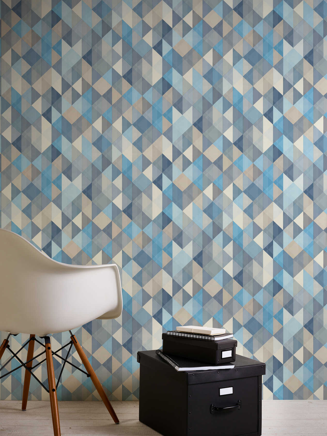             Behang in Scandinavische stijl met geometrisch patroon - blauw, grijs, beige
        