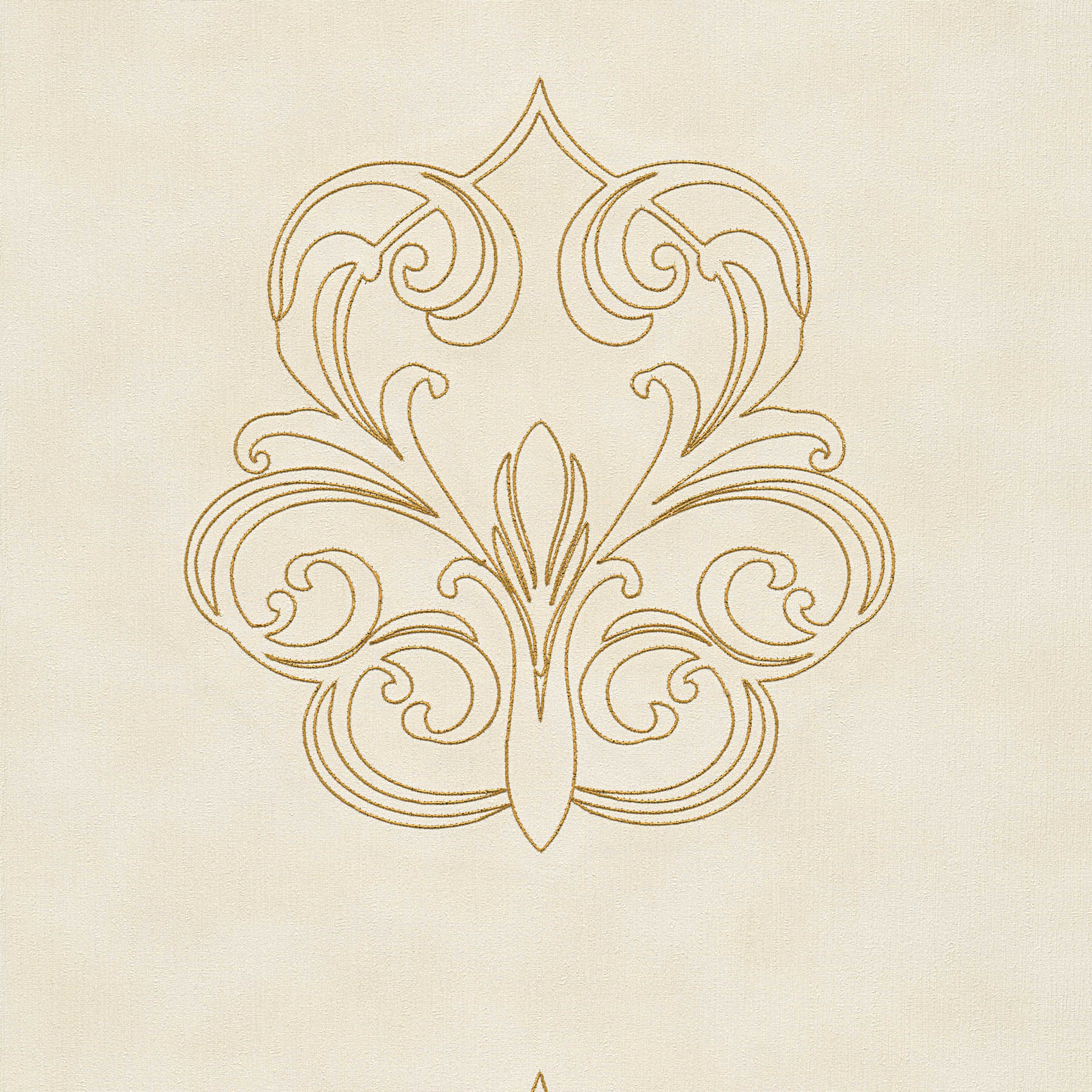 Elegantes Wandpanel mit glänzendem Hintergrund und Goldstickerei – Creme, Gold