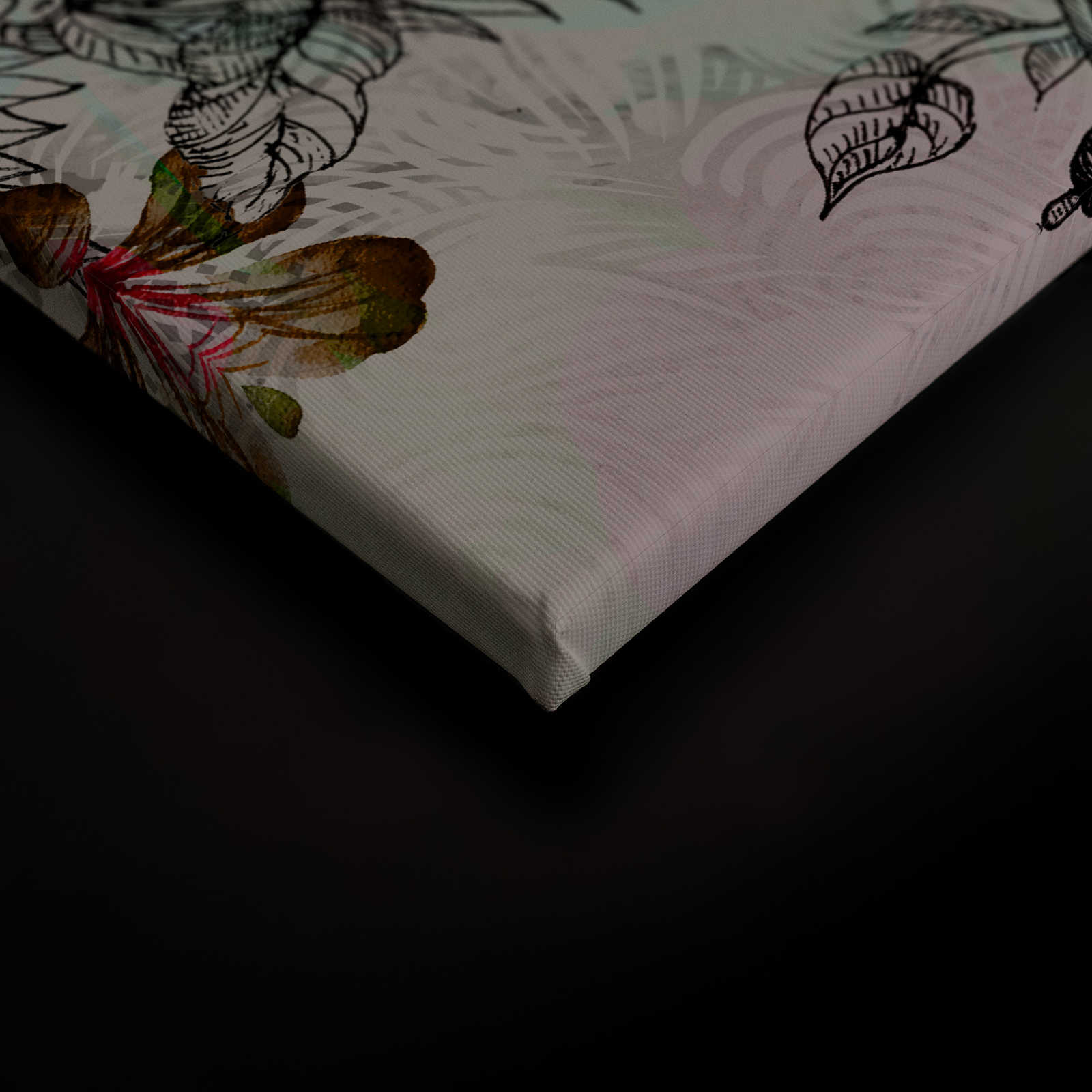 Leinwandbild Vögel &amp; Blumen im Collage Stil – 0,90 m x 0,60 m