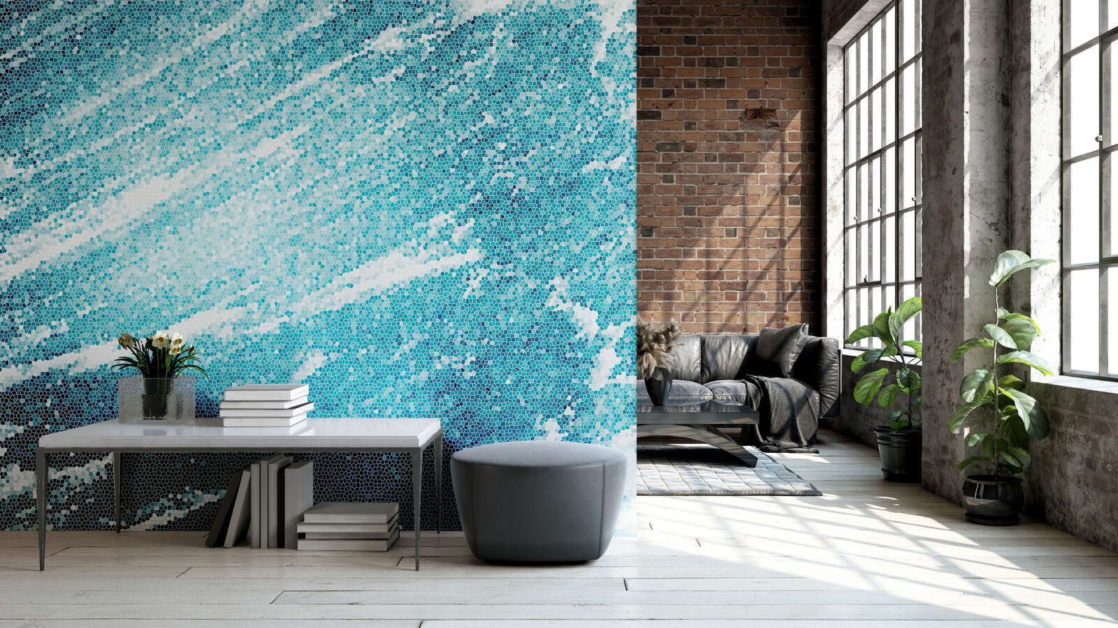             Smooth photo wallpaper 'Washed out blue tones' - Artistic texture for modern rooms - Blue, Grey
        
