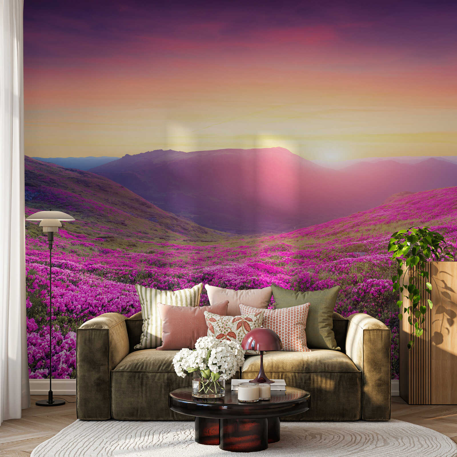 Landschaft, Lila Felder, Wandbild, Wohnzimmer-Deko, Sofa-Kissen