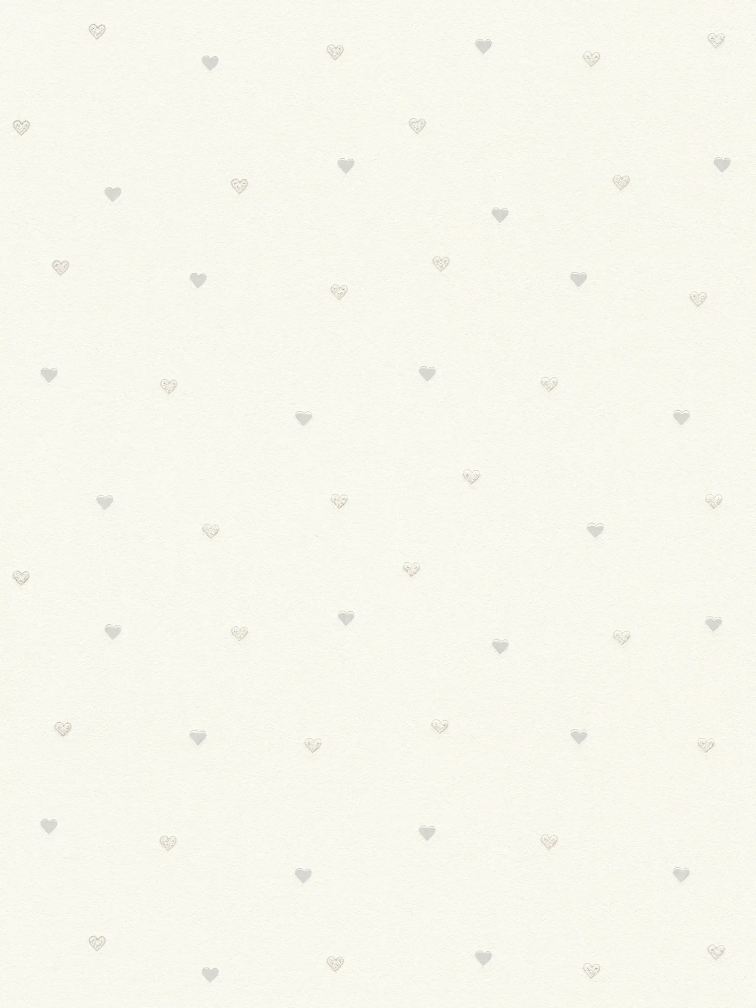 papier peint en papier intissés pour chambre d’enfant : motif décoratif de petits cœurs avec des effets pailletés et brillants sur une surface mate – blanc, gris