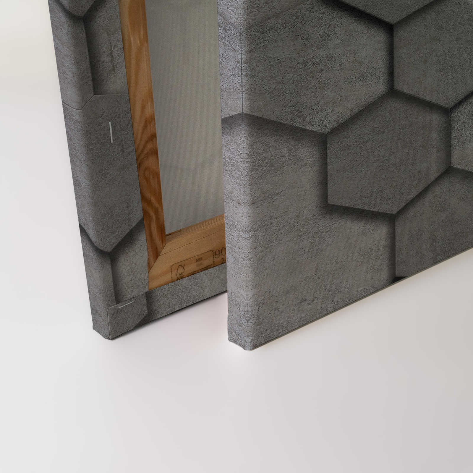             Leinwandbild mit geometrischen Kacheln sechseckig 3D-Optik | grau, silber – 0,90 m x 0,60 m
        