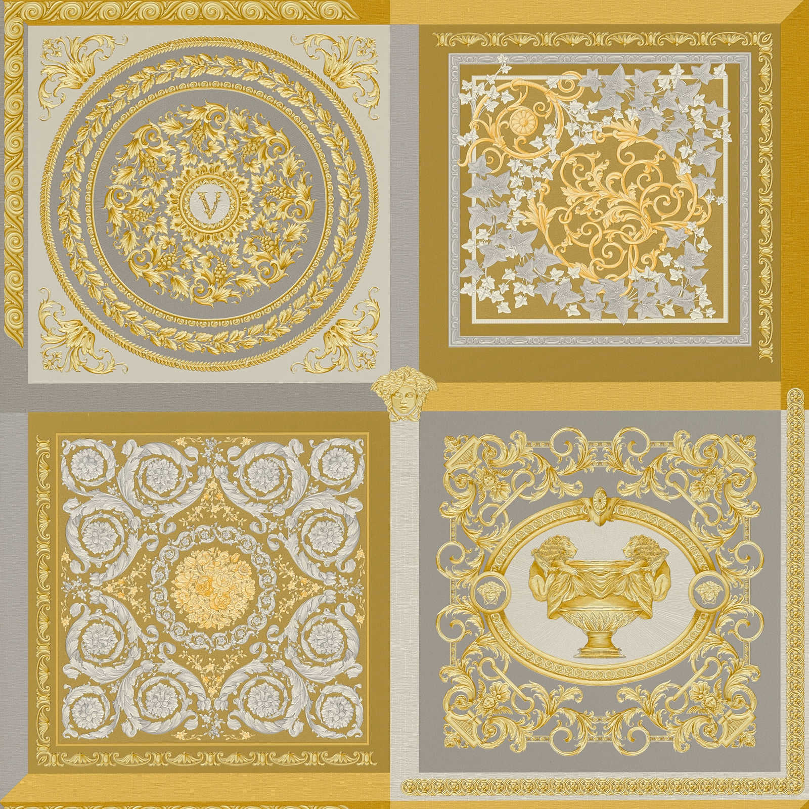 Metallic VERSACE Tapete mit Ornamentdesign, Gold und Silber