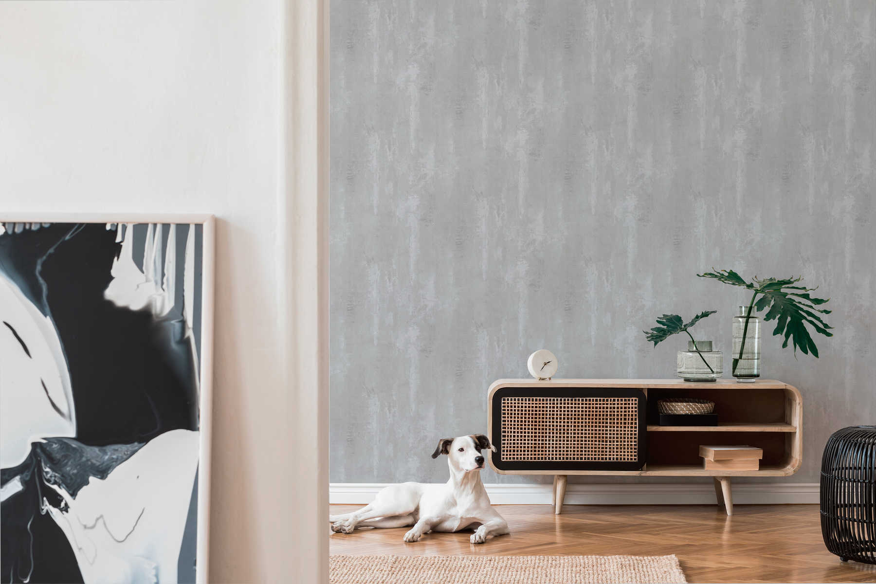             Betonbehang met veegvast motief in industriële stijl - grijs
        