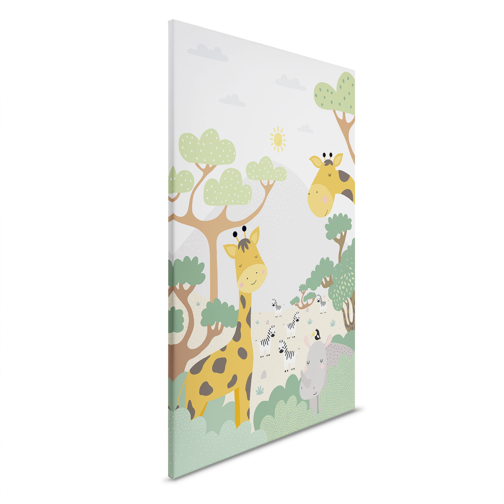         Dschungeltiere in Harmonie - Leinwandbild für Kinder – 30 x 45 cm - Grün, Braun
    