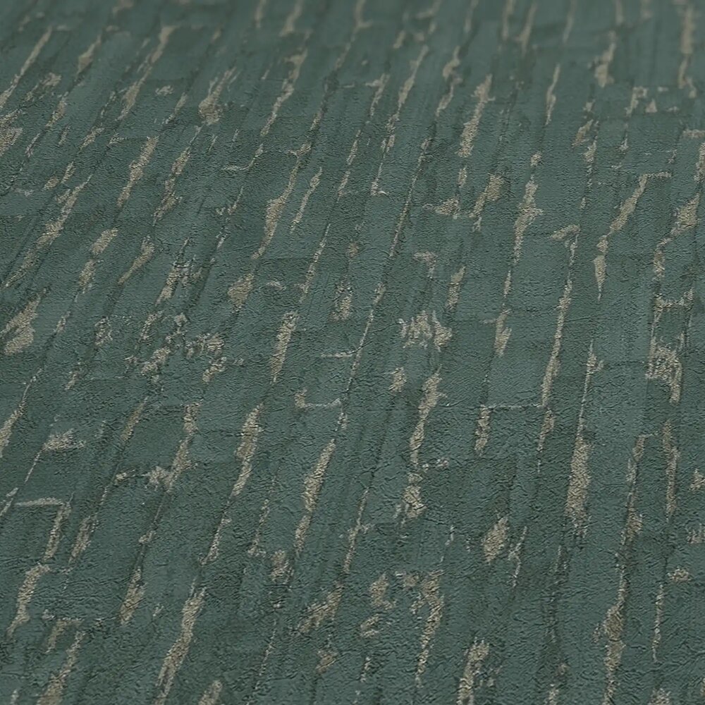 Dunkle und dezente Vliestapete mit Weboptik und leichter Struktur – Blau, Grün, Metallic