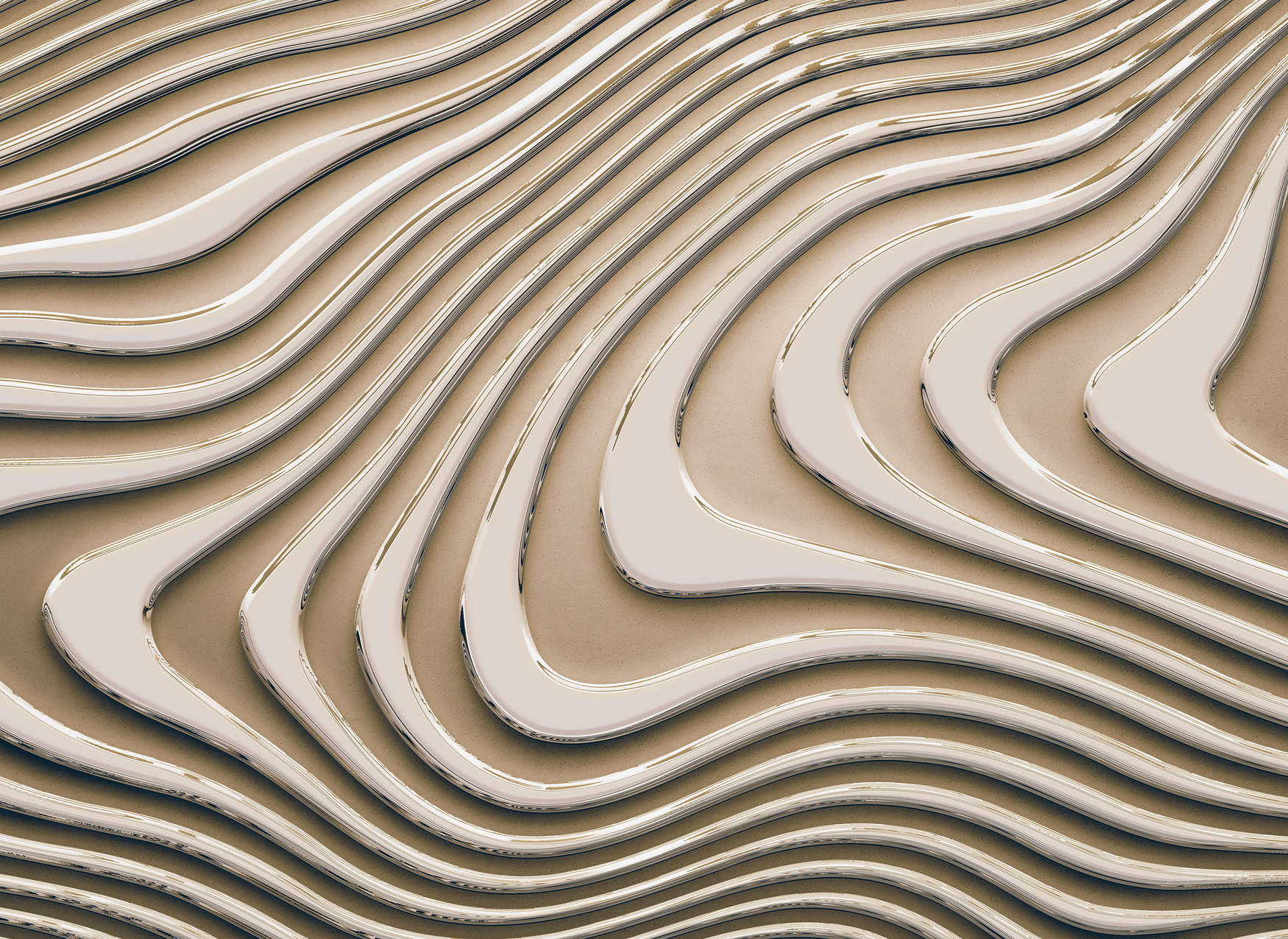 wavy lines, Sculpted pattern, abstract design, beige, metallic edge