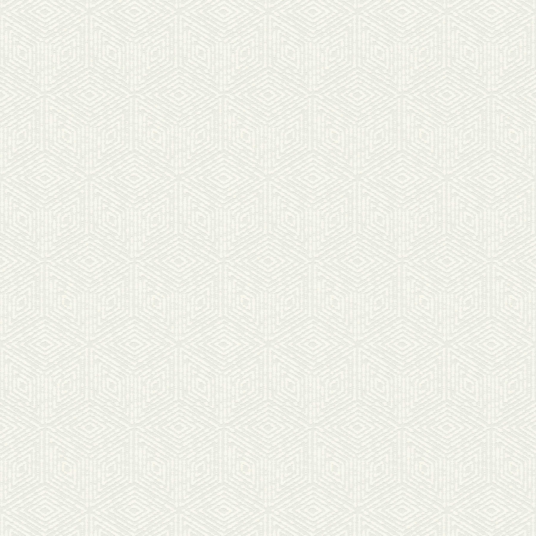         behang met structuur 3D ruitpatroon - grijs, wit
    