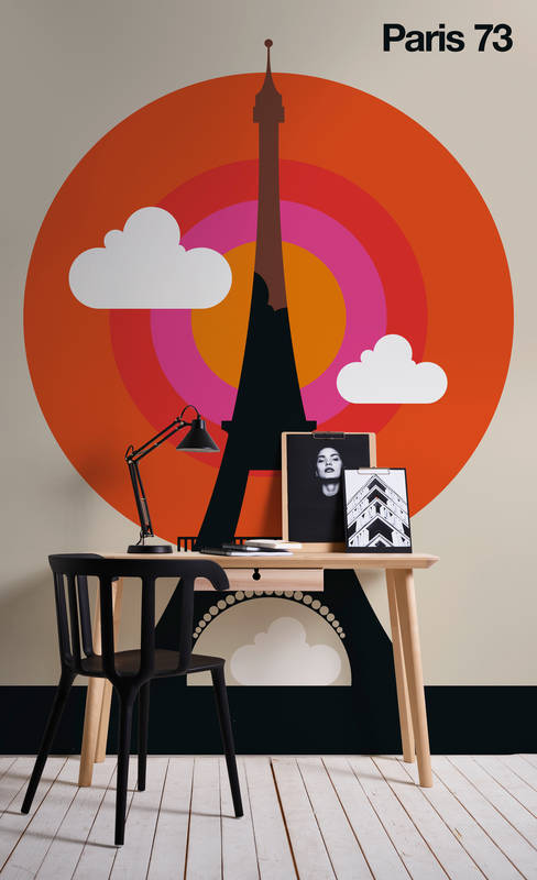 Schreibtisch, Büro, Lampe, Eiffelturm, Wandbild