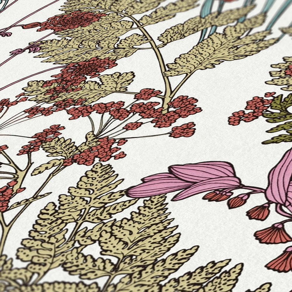             Tapete Blätter & Blumen Design im modern Botanical Stil – Bunt, Grün, Blau
        