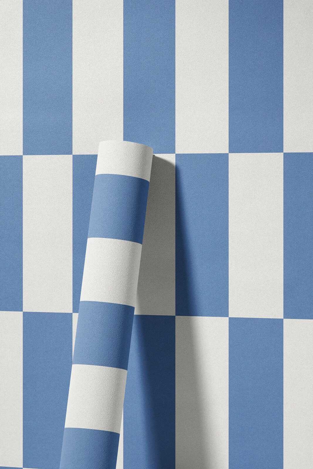             Vliesbehang met grafisch vierkant patroon - blauw, wit
        