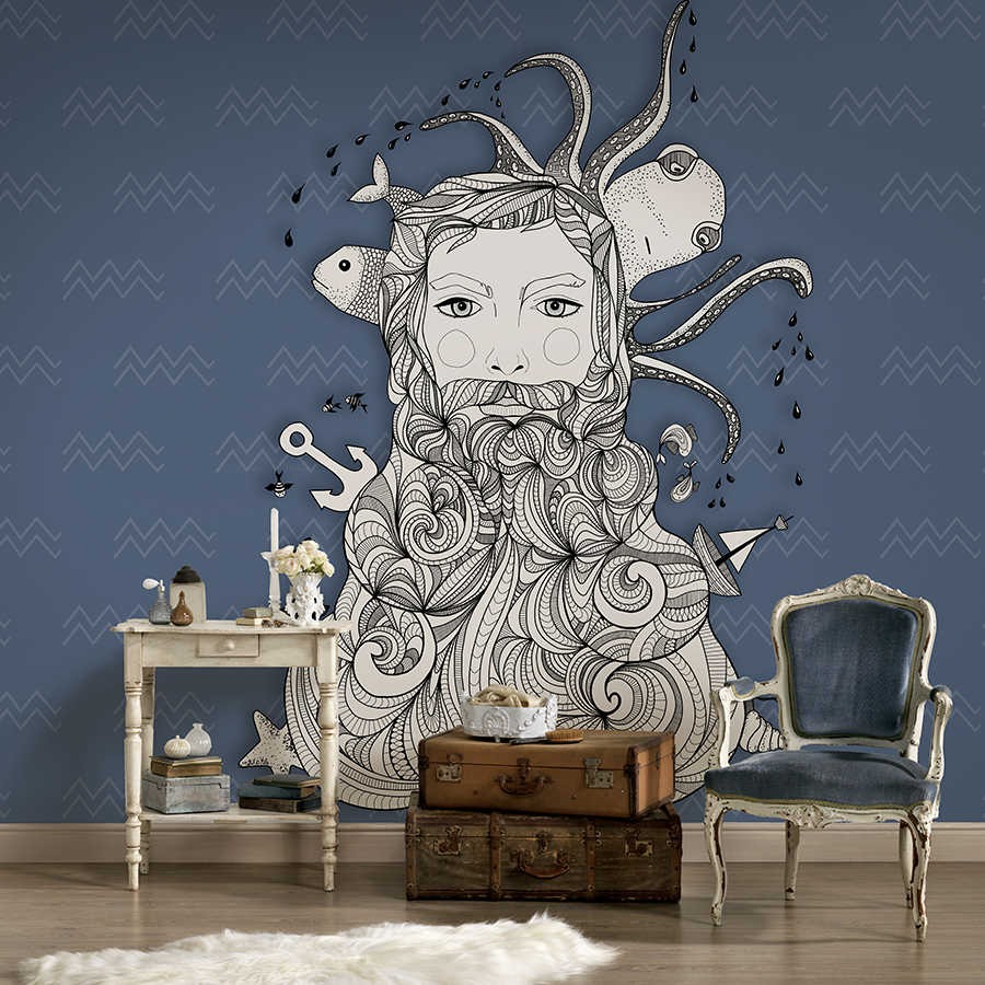Wandbild, Wanddeko, Meerjungfrau, Tintenzeichnung, Piratensymbol