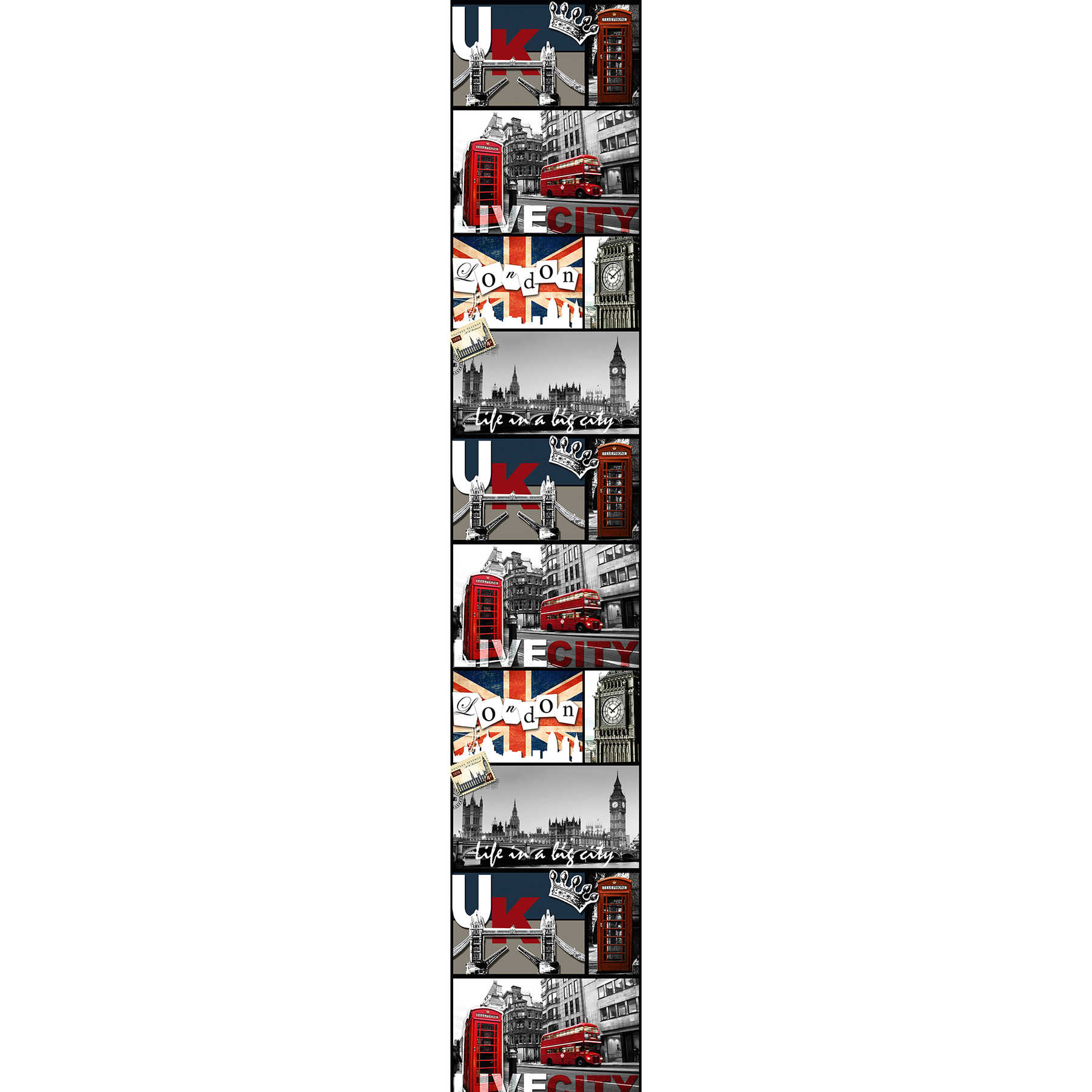         London wallpaper with city profile and landmarks - black, red, colourful
    