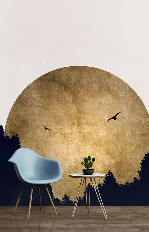armchair, lamp-free, table, plant, wandtap wall mural