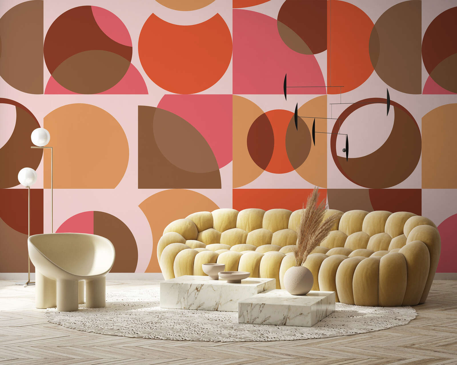 sofa, modular, beige, round, tan