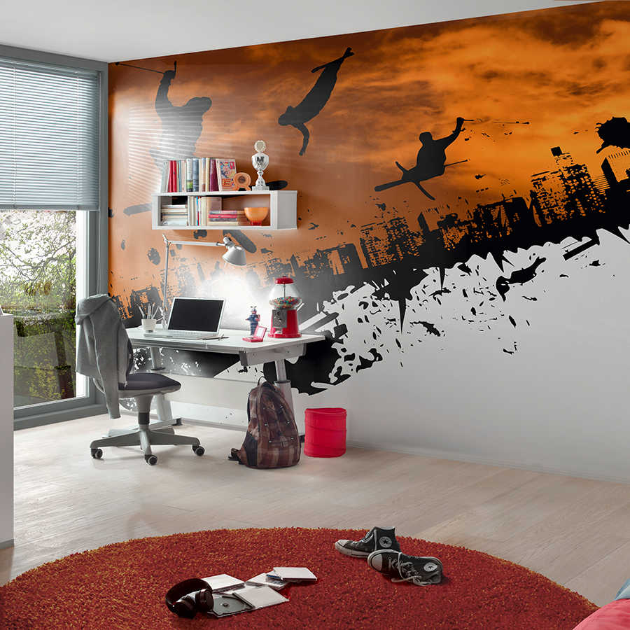 Arbeitszimmer, Wandtattoo, orange Schwarz, Schreibtisch, Schuhe/Schuh?