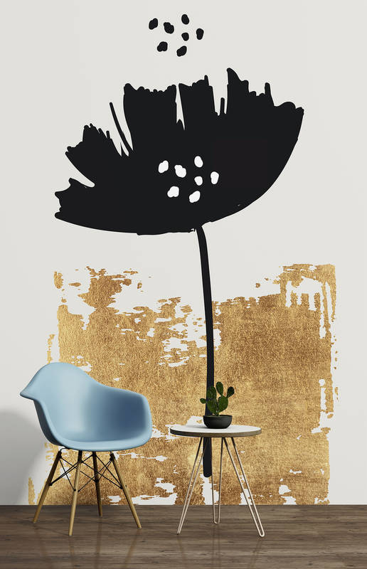 wandtapete, dekoration, pflanze, mid-century-stuhl, seitentisch