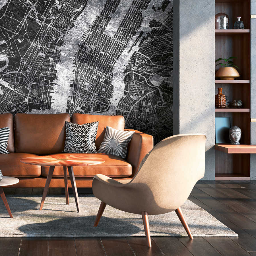 sofa, Ledersofa, Sessel, Beistelltisch, Wohnzimmerdeko, Wandbild, Kartenmural, Kaffeetisch, Kissen, Holzmöbel