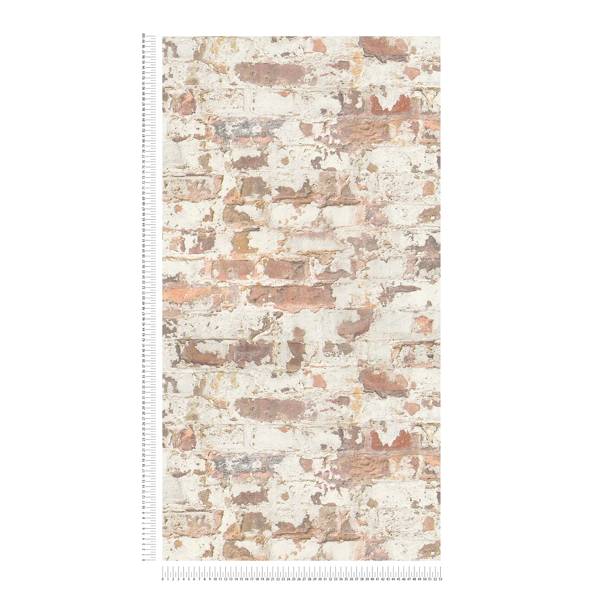 Vintage Mauer-Tapete mit Backsteinen &amp; Putz – Orange, Weiß, Rot