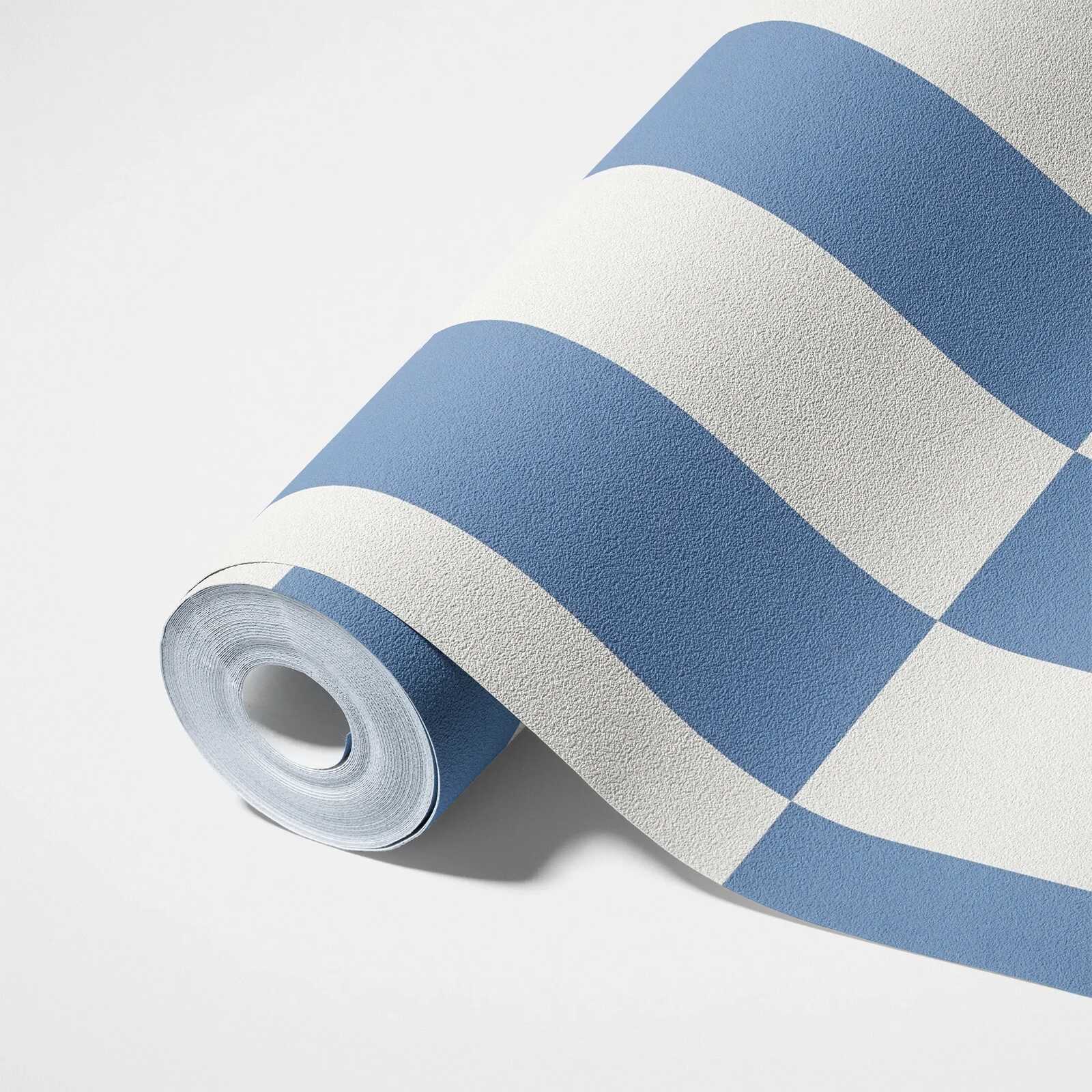             Vliesbehang met grafisch vierkant patroon - blauw, wit
        