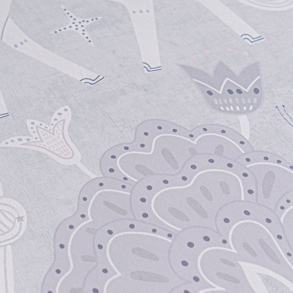             Kinderzimmer Vliestapete Fantasie-Wald - Zauberhafte Motive mit Einhörnern für kleine Träumer – Grau, Rosa, Weiß
        