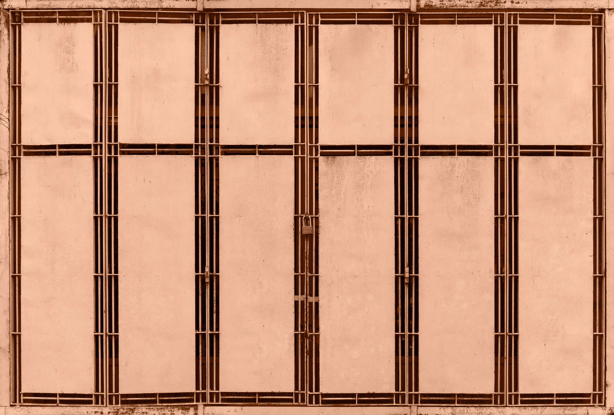 Photo wallpaper »jaipur« - Close-up of a salmon-coloured metal fence - Smooth, slightly shiny premium non-woven fabric