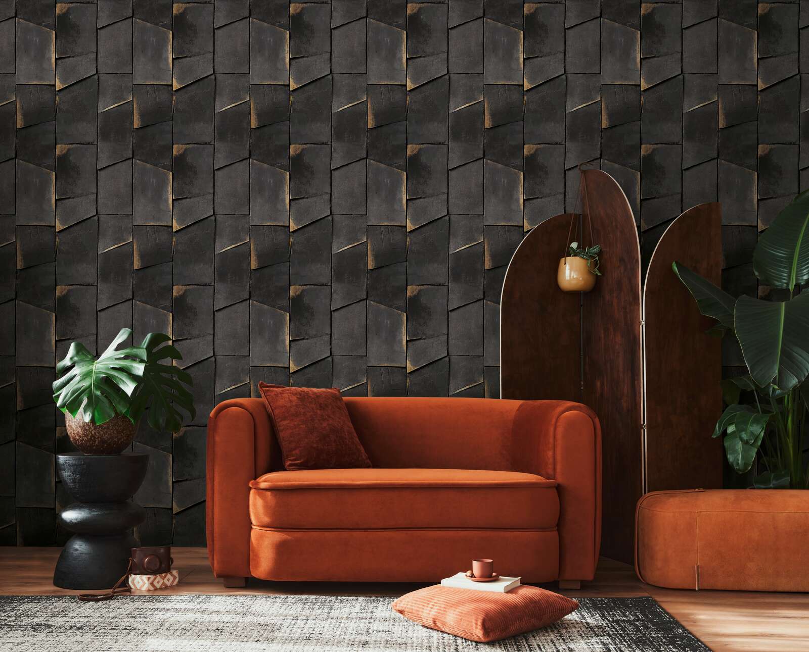 Sofa, Sessel, Wohnzimmer, Velvet, Orangerot