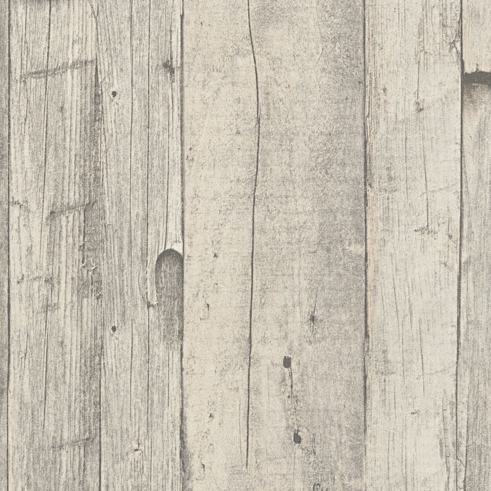             Holz-Tapete mit Brettern & Maserung im Vintage Design – Grau, Beige, Creme
        