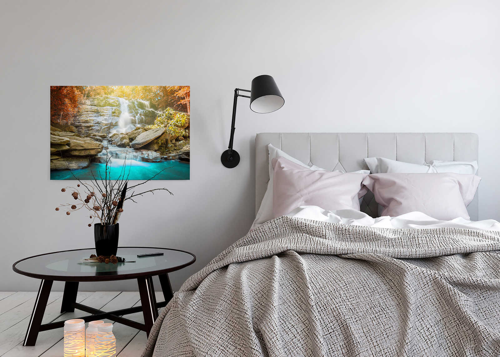             Canvas toont Idyllisch bos met waterval - 0,90 m x 0,60 m
        