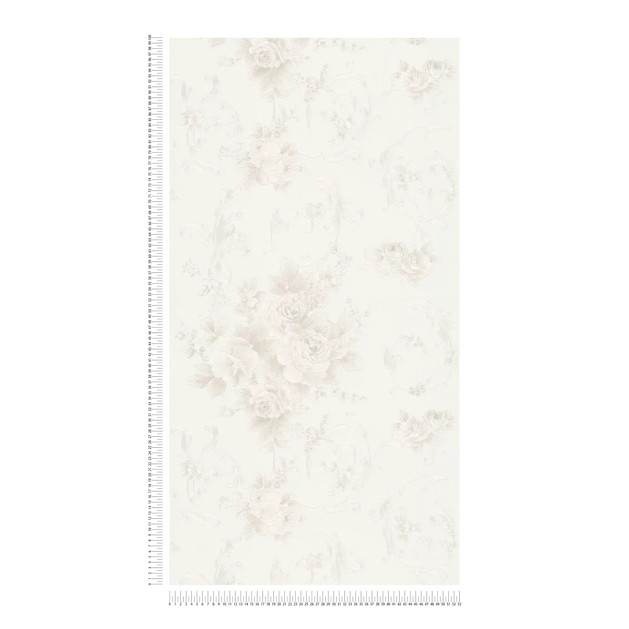             Rozenblaadjesbehang met metallic effect in landelijke stijl - grijs, brons, wit
        