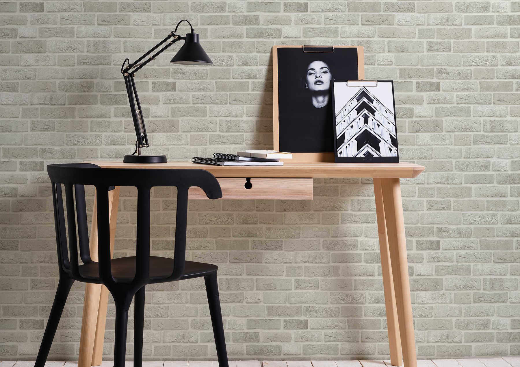 Graue Steinoptik Tapete Backstein 3D Motiv – Grau, Weiß
