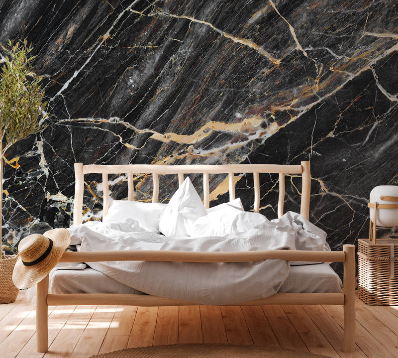             Marmoroptik Fototapete – Schwarz, Weiß, Gelb
        