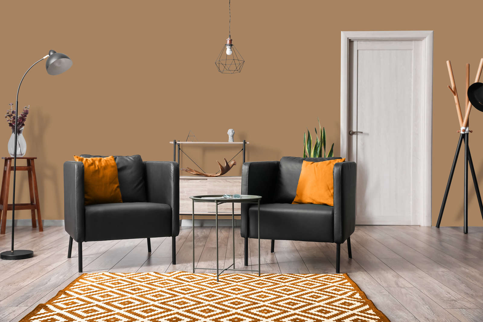 sofa, armchair, wohnzimmer, orange-kissen, teppich