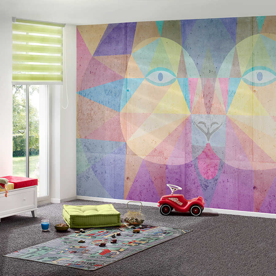         Children mural lion face in bright colours on premium smooth nonwoven
    