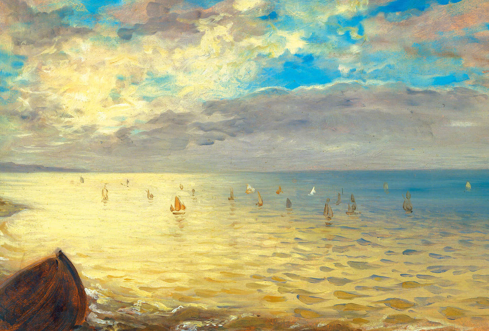 Photo wallpaper beach and sea - yellow, blue
