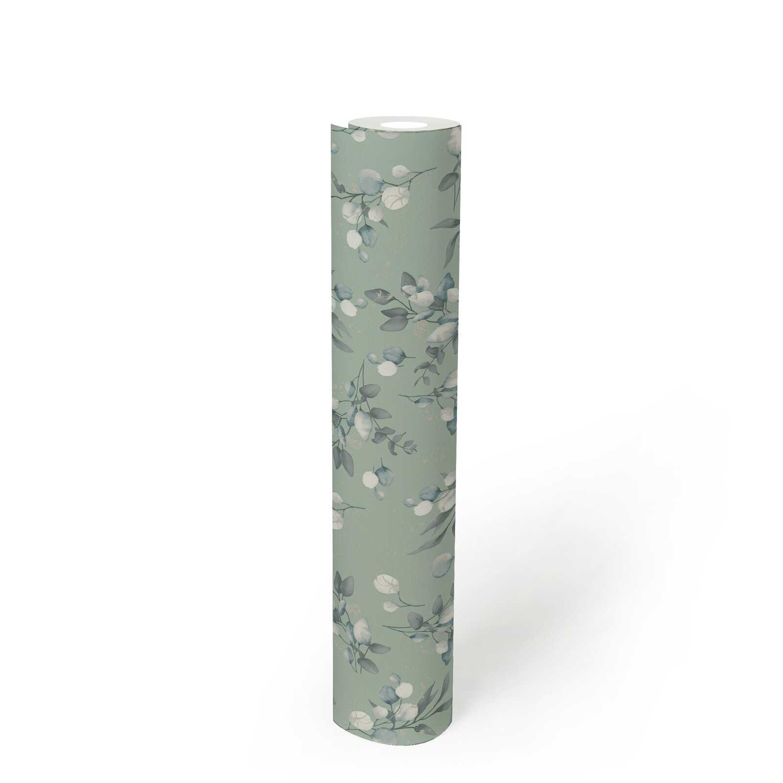 Glad vliesbehang met een elegant bloemendessin - groen, grijs, blauw