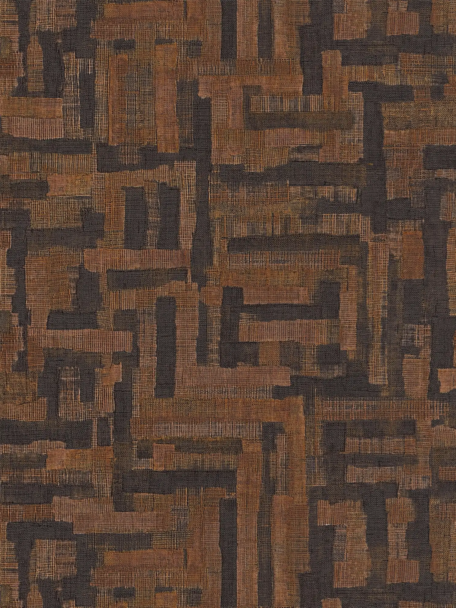         papier peint en papier intissé marquant et foncé avec motif bois géométrique, structure de surface fine - marron, noir
    