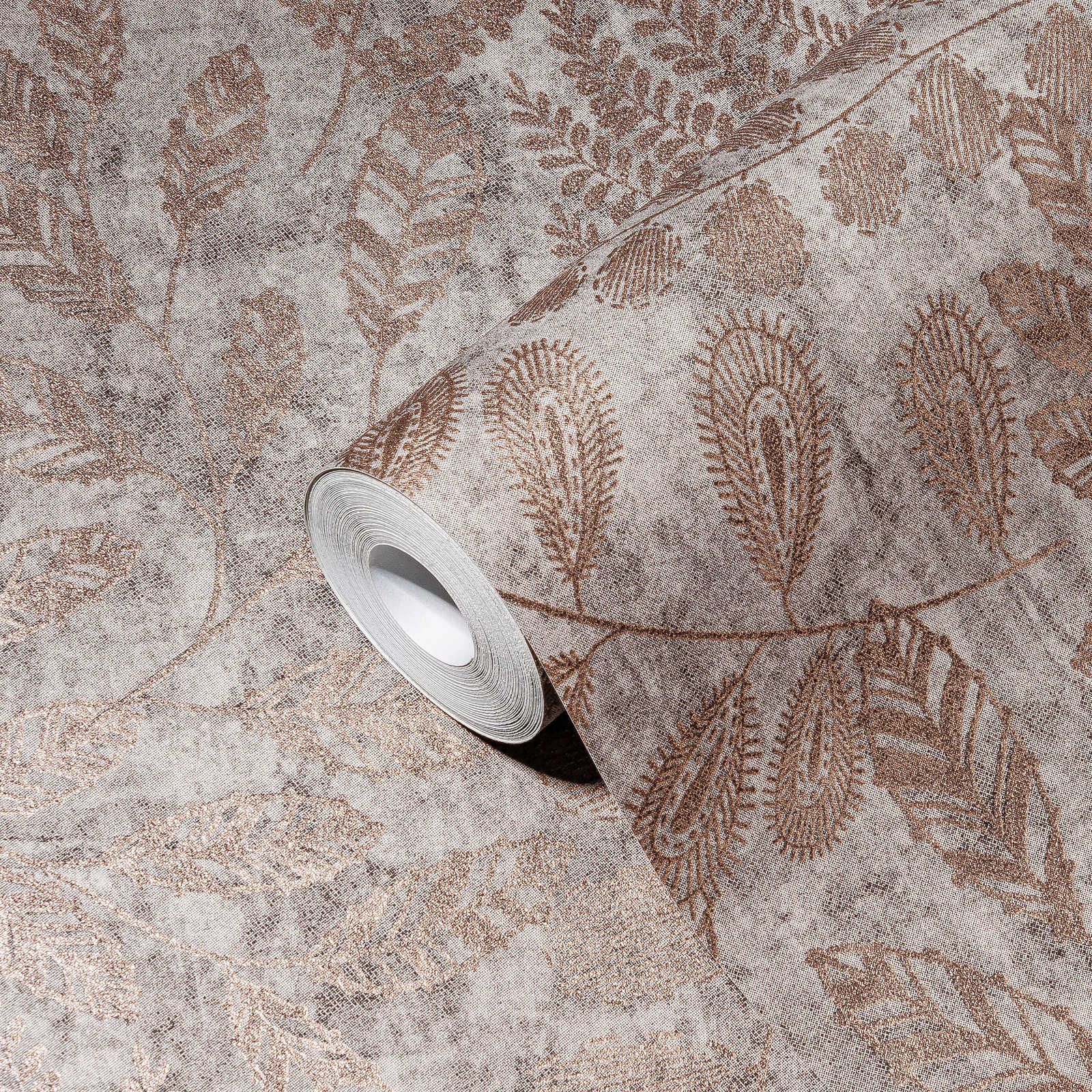             Metallic Tapete Blättermuster im Skandi Stil – Grau, Metallic
        