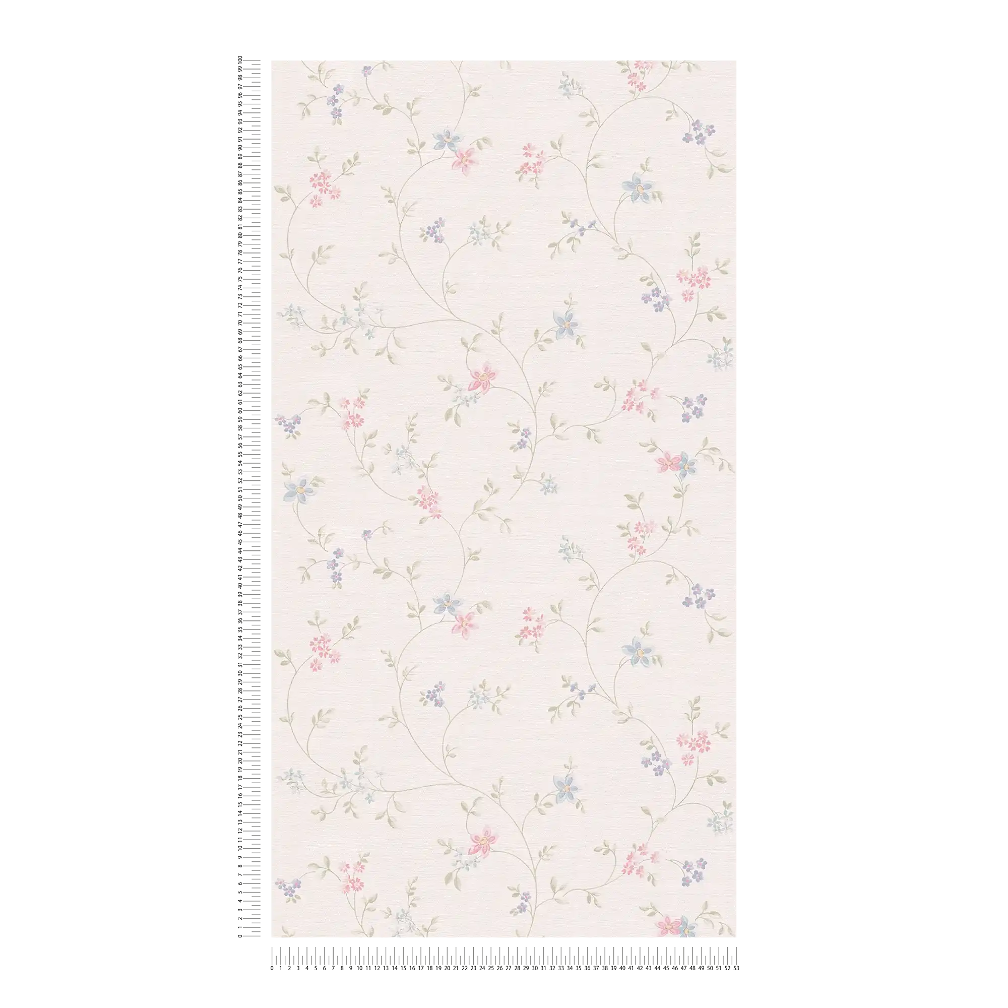 Blumentapete mit Ranken im Landhausstil – Creme, Grün, Blau