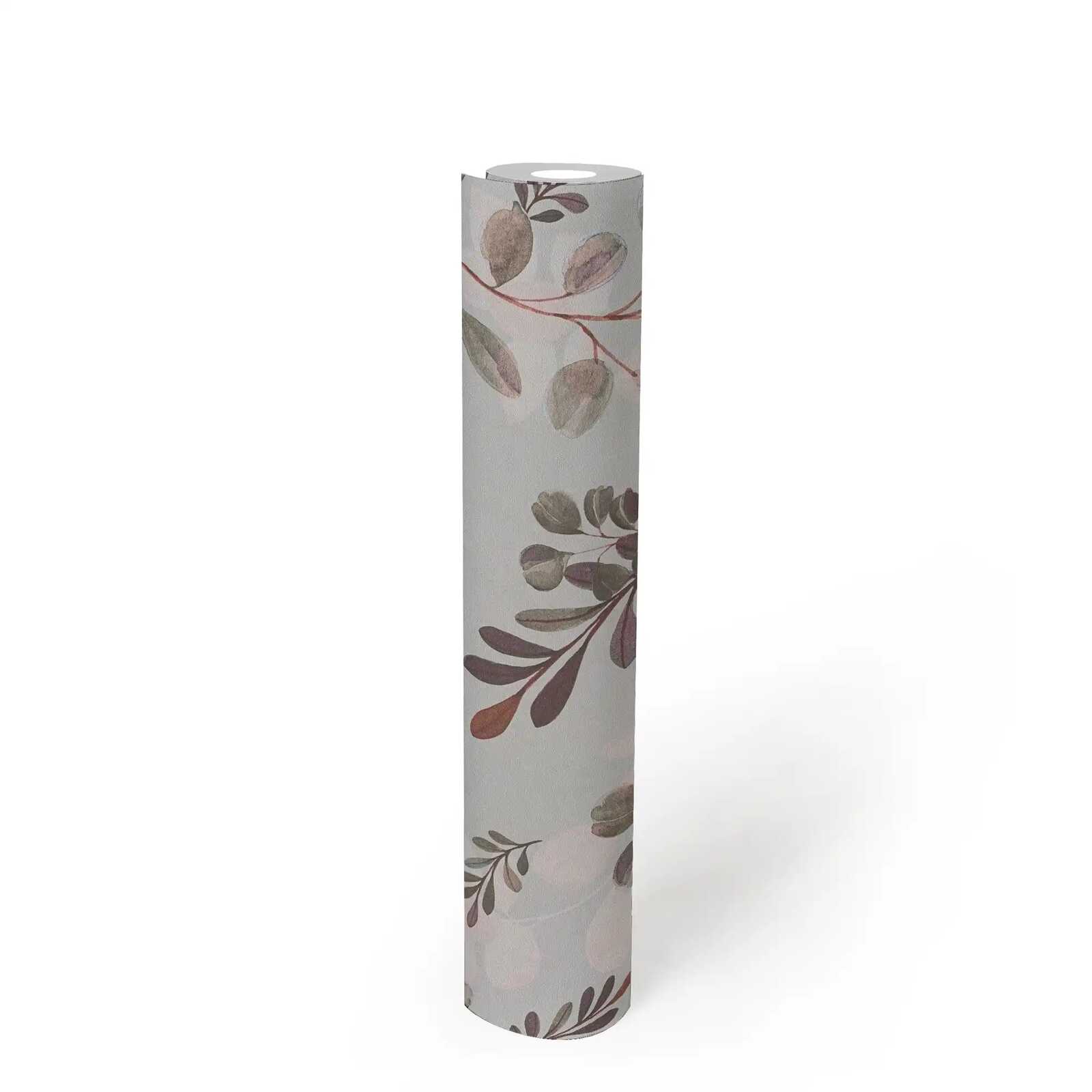             Stilvolle Vliestapete mit dezentem, filigranem Blättermuster, einfache Oberflächenstruktur – Grau, Bunt
        