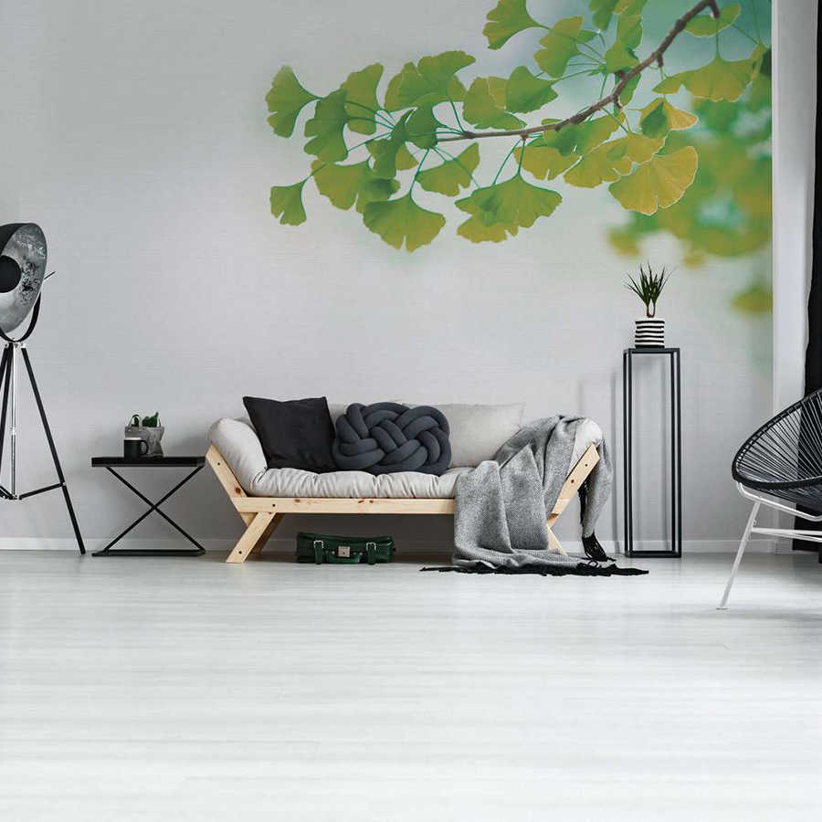 sofa, couch, wohnzimmer, wandgestaltung, grünes pflanzenmotiv