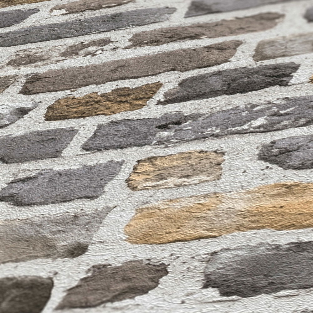             Ziegelwand Tapete Grau mit 3D Motiv – Grau
        