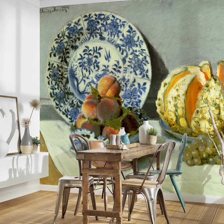still-life, platter, pfirsich, peach, möbel-setup